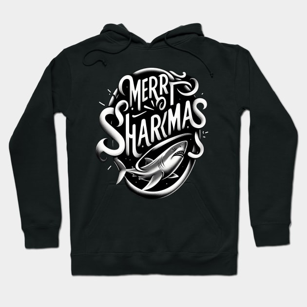 Merry Sharkmas, Santa Waving, Christmas Gift, m Shark Gift Hoodie by Customo